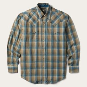 Stetson Men's Plaid Button Down Shirt - Blue and Tan